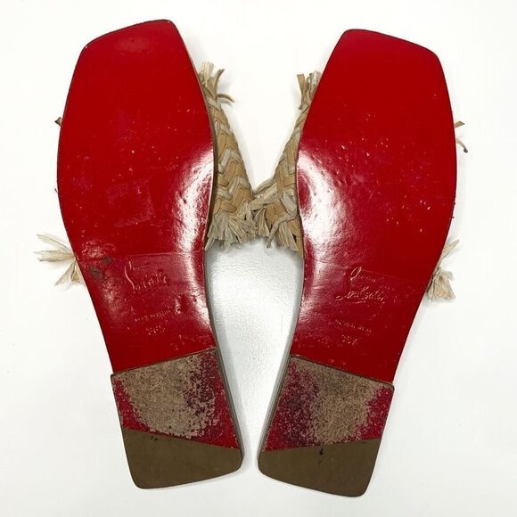 Christian Louboutin Soudana Raffia Flat Slip On Sandals EU 36.5 US 6.5 Low Heel - Picture 9 of 10